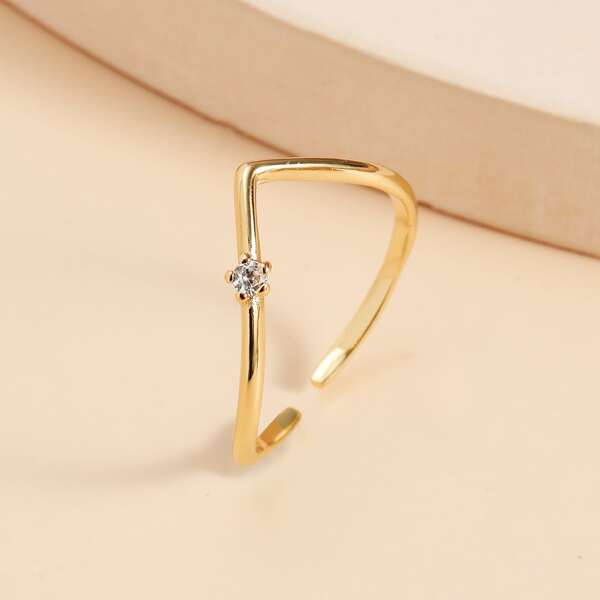

Rhinestone Decor Cuff Ring, Gold