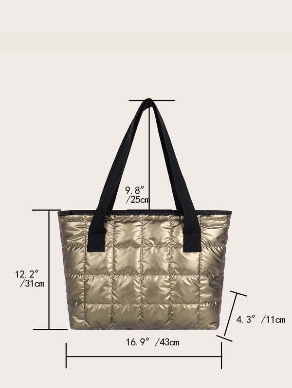 Metallic Quilted Shoulder Tote Bag SHEIN USA