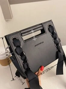 String & Ring Decor Satchel Bag - Black - View 8