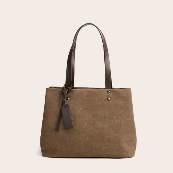 

Studded Decor Shoulder Tote Bag, Brown