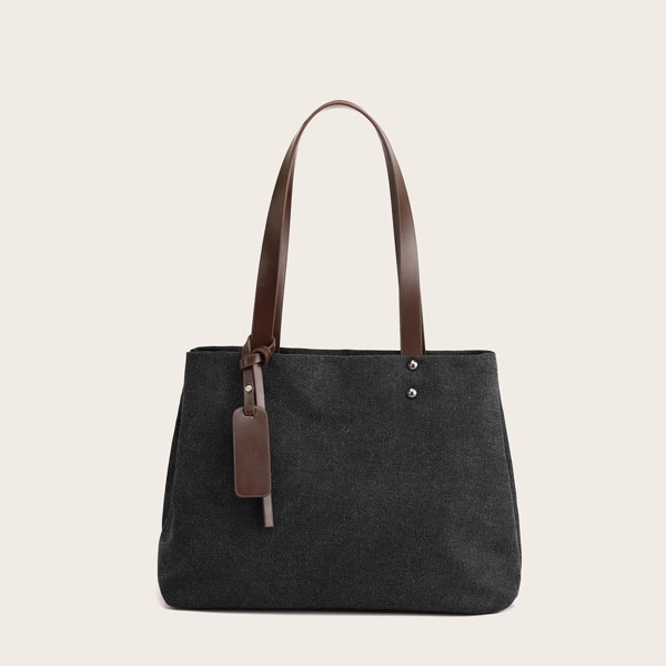 

Studded Decor Shoulder Tote Bag, Black