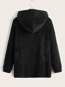 SHEIN EZwear Plus Solid Flannel Sweatshirt, For Winter - Black - View 2