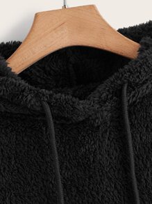 SHEIN EZwear Plus Solid Flannel Sweatshirt, For Winter - Black - View 5