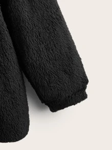 SHEIN EZwear Plus Solid Flannel Sweatshirt, For Winter - Black - View 4