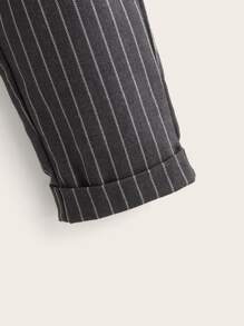 SHEIN 女孩細條紋卷邊長褲 - 深灰色 - 查看 3