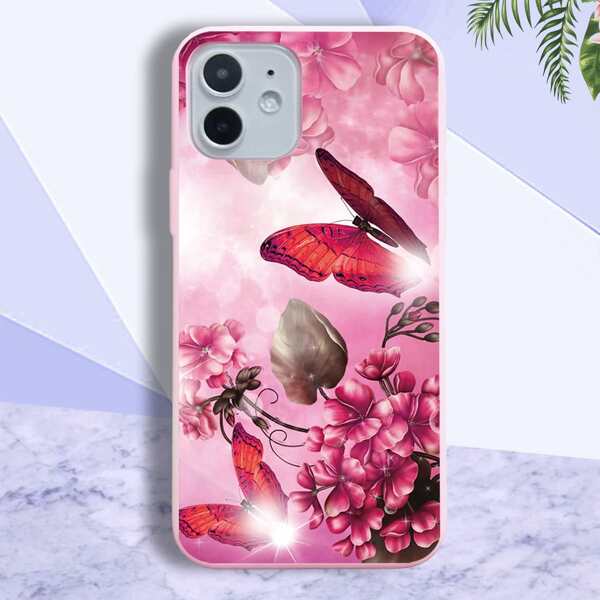 

Butterfly & Flower Phone Case, Baby pink