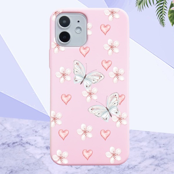 

Butterfly & Flower Phone Case, Baby pink