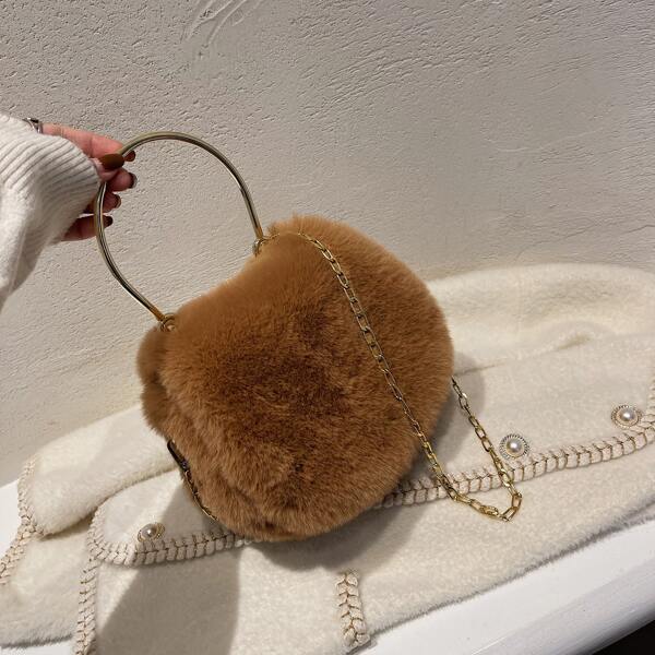 

Minimalist Fluffy Chain Satchel Bag, Brown