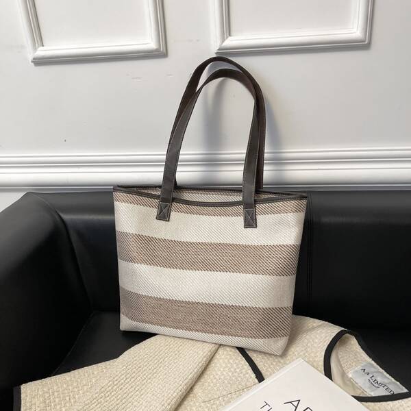 

Striped Pattern Shoulder Tote Bag, Multicolor