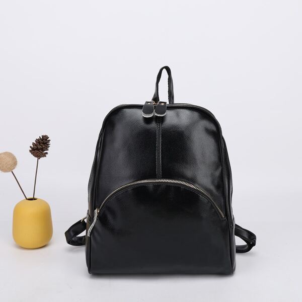 

Textured Pocket Front Backpack, Black