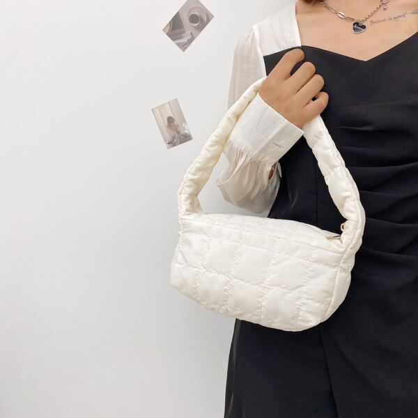 

Quilted Baguette Bag, White