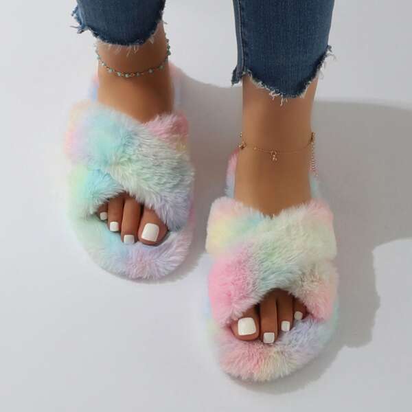 

Tie Dye Cross Strap Home Slippers, Multicolor