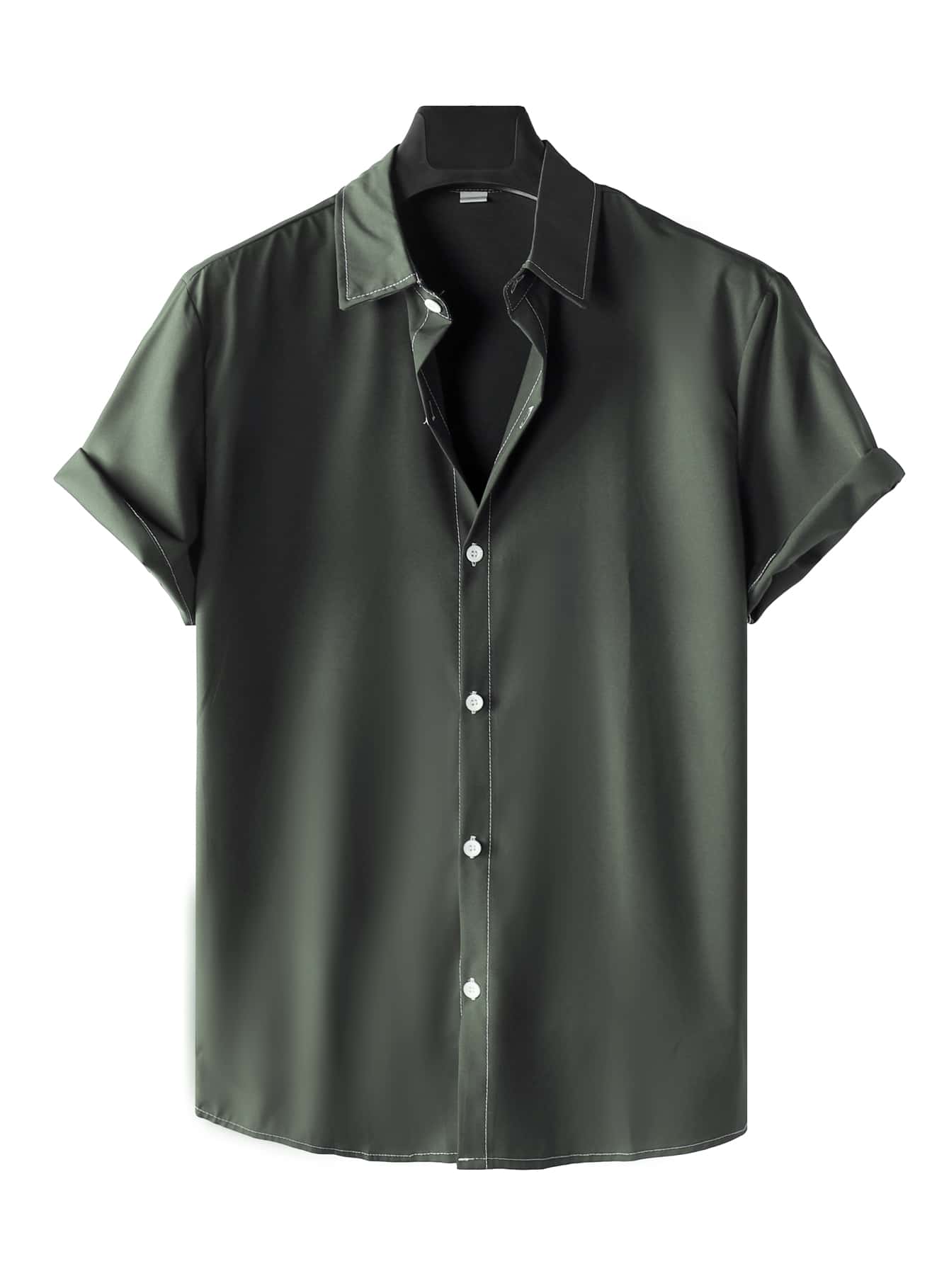 Manfinity Homme Men Solid Button Up Plain Shirt - Army Green - View 1