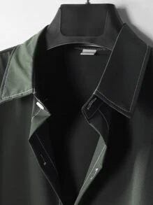 Manfinity Homme Men Solid Button Up Plain Shirt - Army Green - View 3