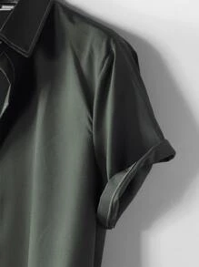 Manfinity Homme Men Solid Button Up Plain Shirt - Army Green - View 4