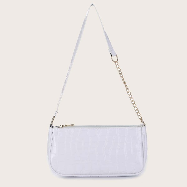 

Stone Embossed Baguette Bag, White