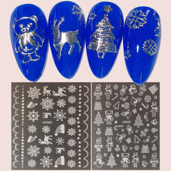 

2sheets Christmas Snowflake Pattern Nail Art Sticker, Silver