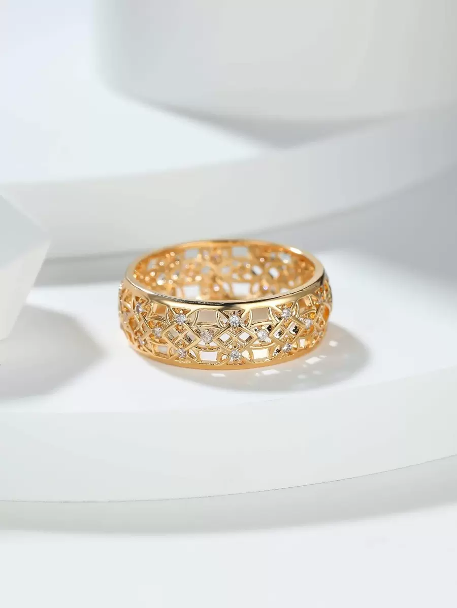 Vanel قطعة واحدة خاتم مجوهرات للنساء على طراز القصر العتيق مُفرَّغ بزهرة مُثبتة بحجر المكعب هدية عيد الأم و عيد الأم