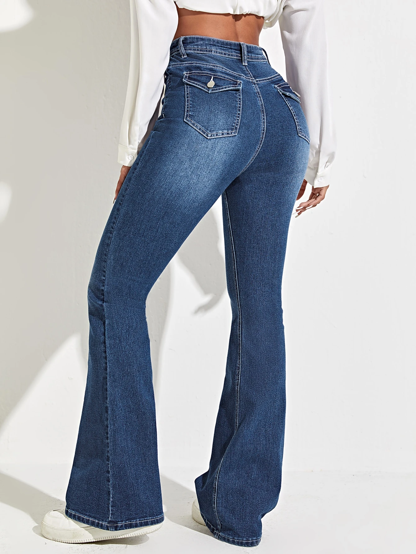 Bleach Wash Flare Leg Jeans SHEIN EUR