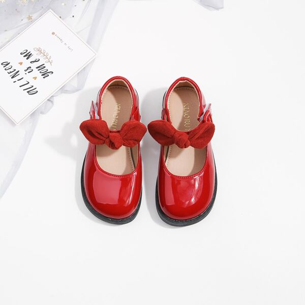 

Girls Bow Decor Buckle Detail Mary Janes, Red