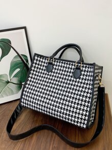 Houndstooth Print Top Handle Bag