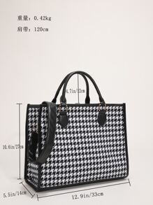 Houndstooth Print Top Handle Bag