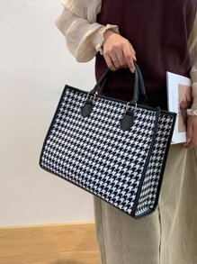Houndstooth Print Top Handle Bag