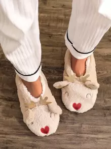 Christmas Design Novelty Slippers - Beige - View 2