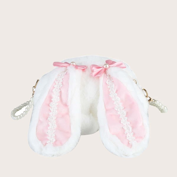 

Cartoon Rabbit Design Fluffy Crossbody Bag, White