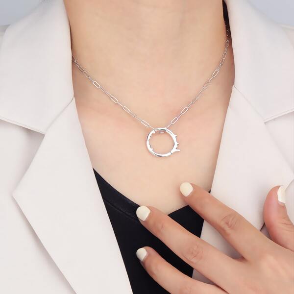 

Round Charm Necklace, Silver