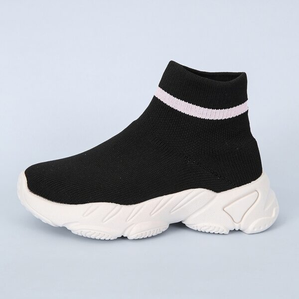 

Girls Striped Pattern Breathable Sock Sneakers, Black