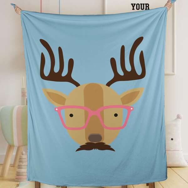 

Christmas Elk Pattern Flannel Blanket, Blue