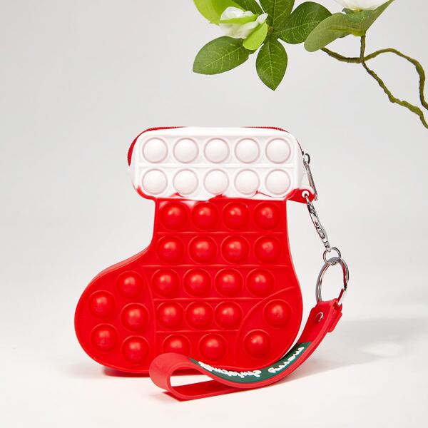 

Kids Two Tone Christmas Sock Design Coin Purse, Red and white