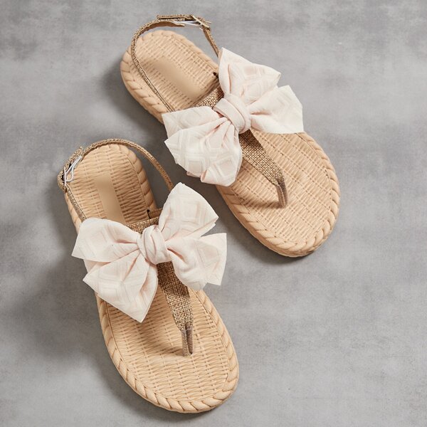 

Bow Decor Slingback Thong Sandals, Beige