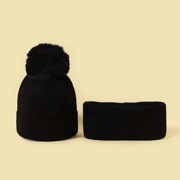 

Toddler Kids Pom Pom Decor Beanie & Scarf, Black