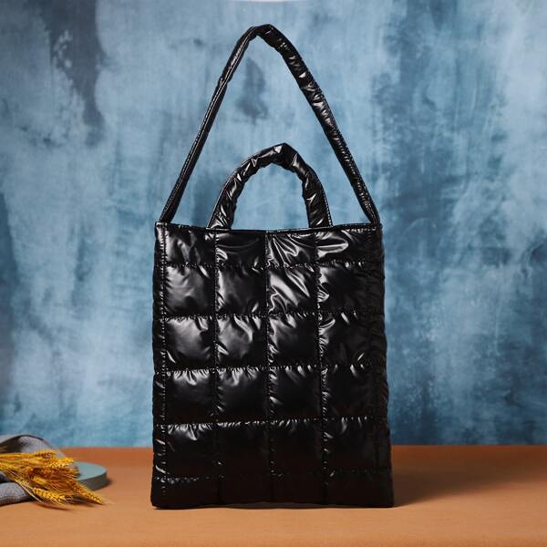 

Textured Padded Design Top Handle Bag, Black