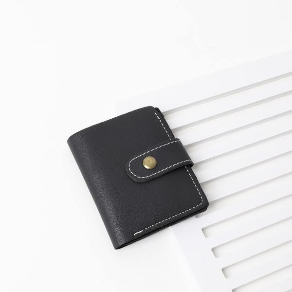 

Stitch Trim Snap Button Small Purse, Black