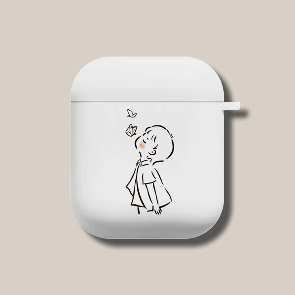 

Cartoon Boy Print Case For Airpods, White