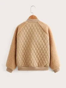 SHEIN Niñas Cazadora tipo bomber de manga raglán guateado - Albaricoque - Ver 2