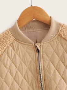 SHEIN Niñas Cazadora tipo bomber de manga raglán guateado - Albaricoque - Ver 4