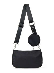 輕盈的商務休閒極簡十字包,帶包,適用於青少年女孩、大學生、菜鳥與白領工作者,適用於辦公室、學校、工作、商務、通勤、戶外、旅行、外出等場合,附贈小零錢包的女性包 - 黑色 - 查看 1