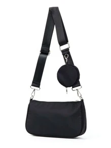 輕盈的商務休閒極簡十字包,帶包,適用於青少年女孩、大學生、菜鳥與白領工作者,適用於辦公室、學校、工作、商務、通勤、戶外、旅行、外出等場合,附贈小零錢包的女性包 - 黑色 - 查看 2