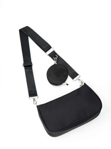 輕盈的商務休閒極簡十字包,帶包,適用於青少年女孩、大學生、菜鳥與白領工作者,適用於辦公室、學校、工作、商務、通勤、戶外、旅行、外出等場合,附贈小零錢包的女性包 - 黑色 - 查看 3