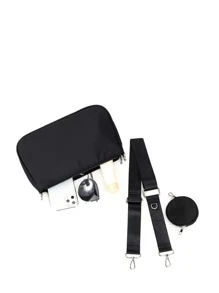 輕盈的商務休閒極簡十字包,帶包,適用於青少年女孩、大學生、菜鳥與白領工作者,適用於辦公室、學校、工作、商務、通勤、戶外、旅行、外出等場合,附贈小零錢包的女性包 - 黑色 - 查看 5