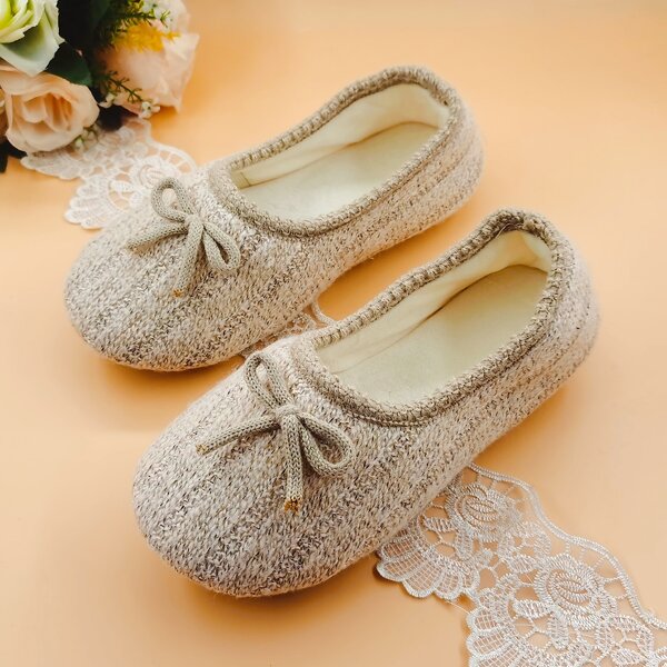 

Minimalist Bow Decor Bedroom Slippers, Beige