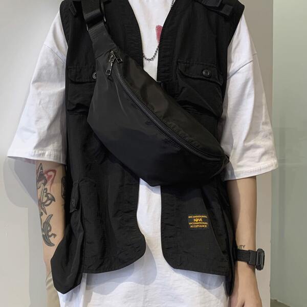 

Men Zip Front Fanny Pack, Black