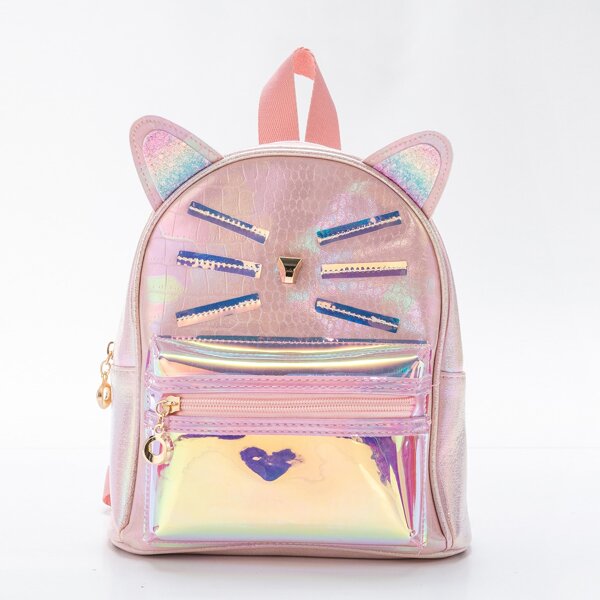 

Girls Cartoon Graphic Pocket Front Novelty Bag, Pink