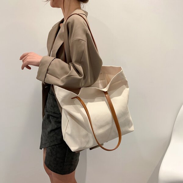 

Minimalist Large Capacity Canvas Tote Bag, Beige