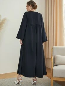 Al Najma Abaya à broderie ouvert - Noir - Voir 2