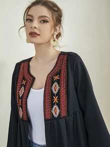 Al Najma Abaya à broderie ouvert - Noir - Voir 5